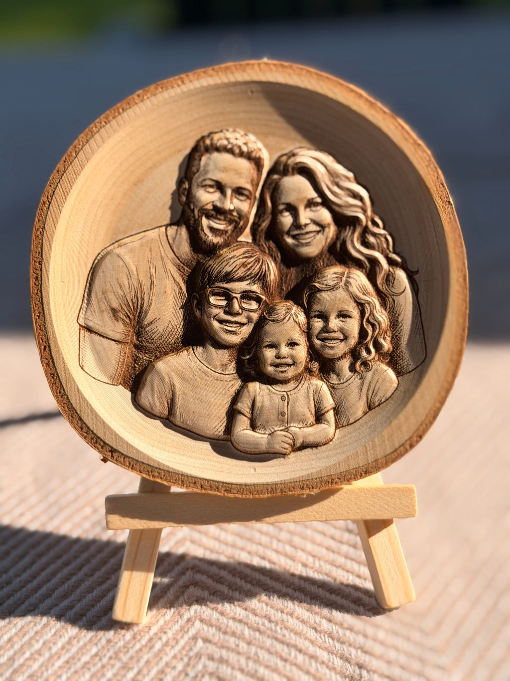Holzscheibe mit Foto als 3D-Gravur