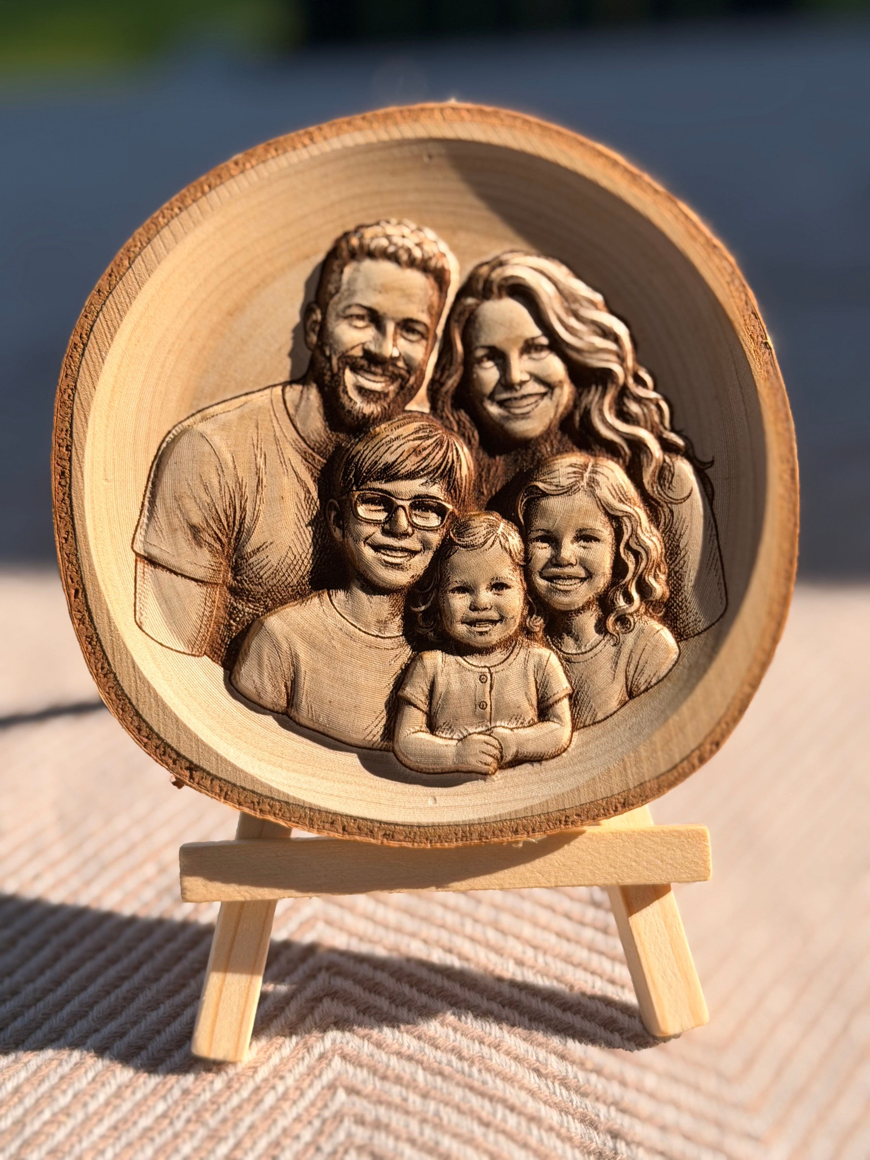 Holzscheibe mit Foto als 3D-Gravur