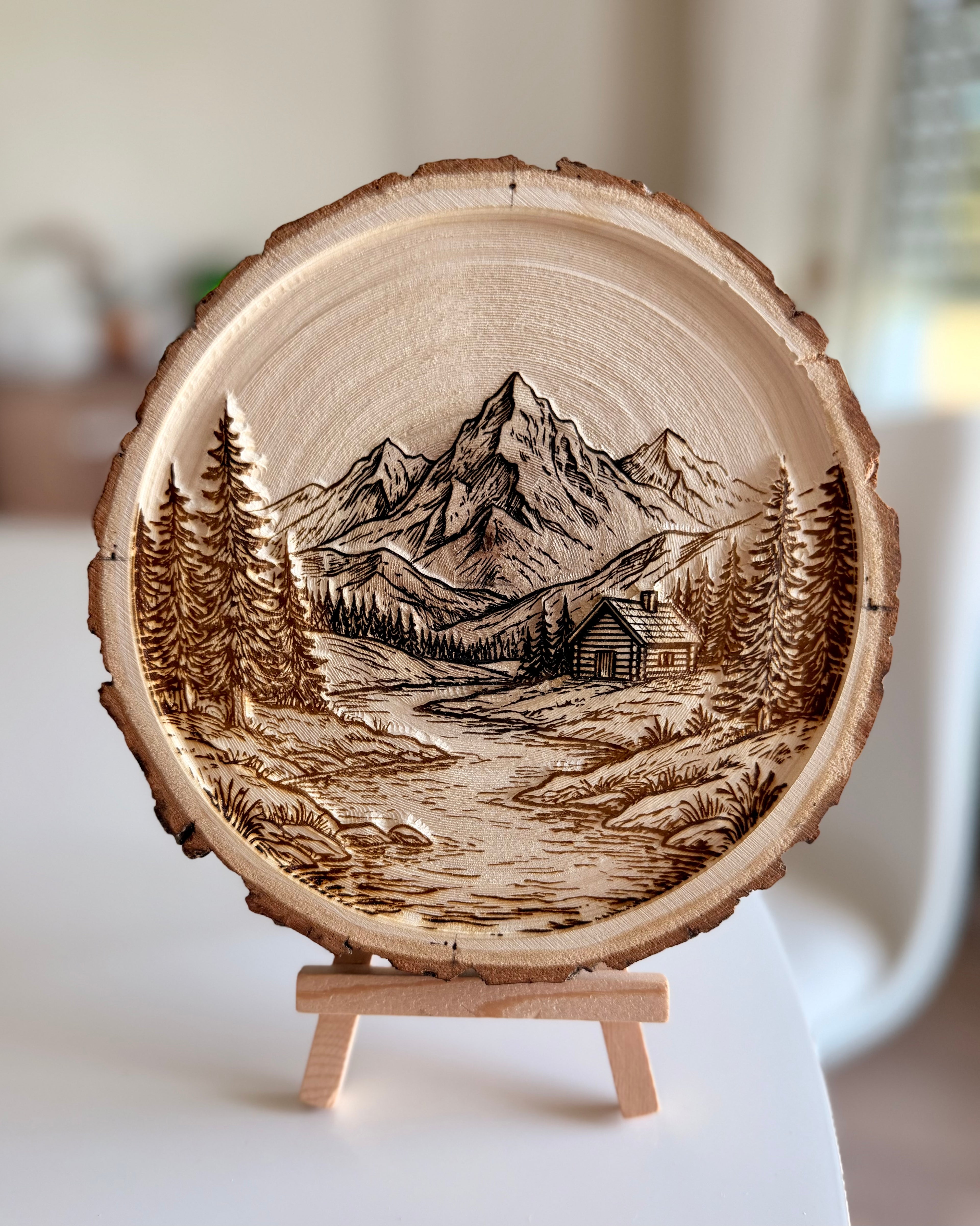 Holzscheibe mit Foto als 3D-Gravur
