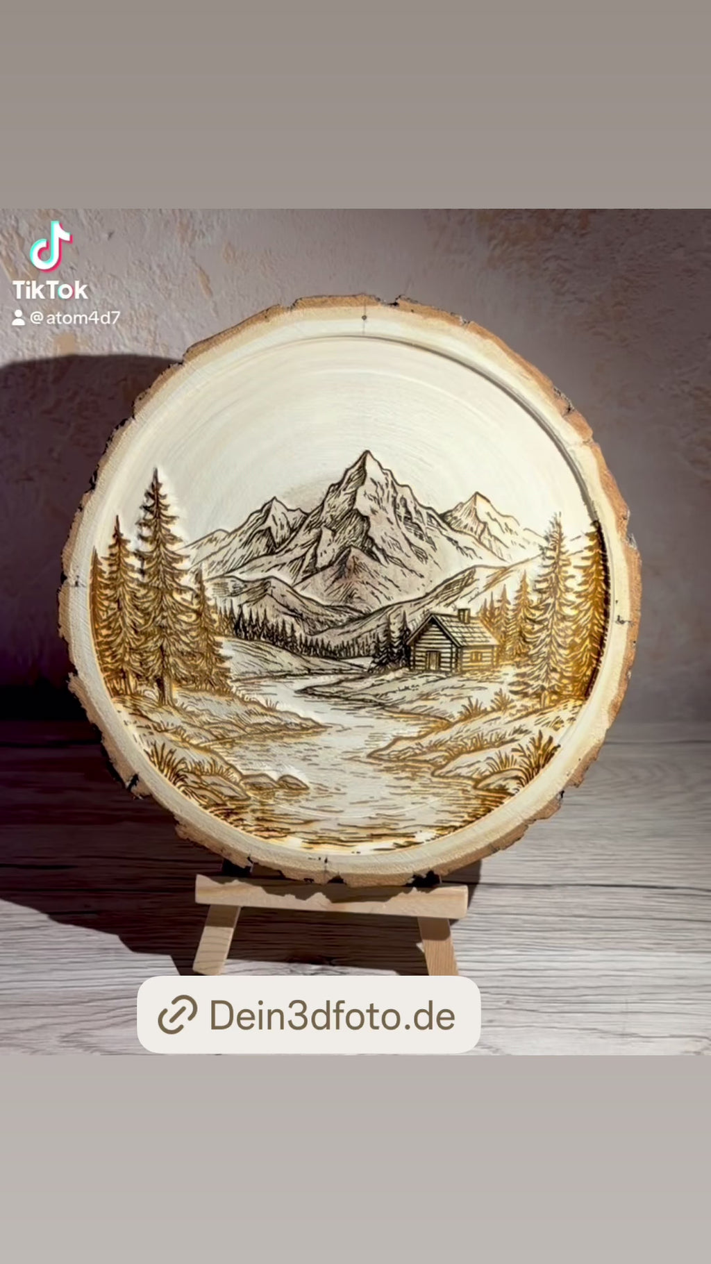 Holzscheibe mit Foto als 3D-Gravur